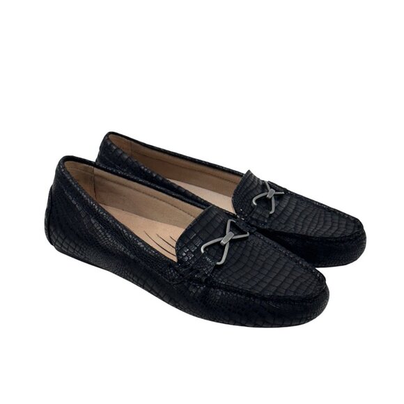 LifeStride Womens Black Crocodile-Embossed Loafers Silver Buckle Detail Size 10M - Picture 14 of 14